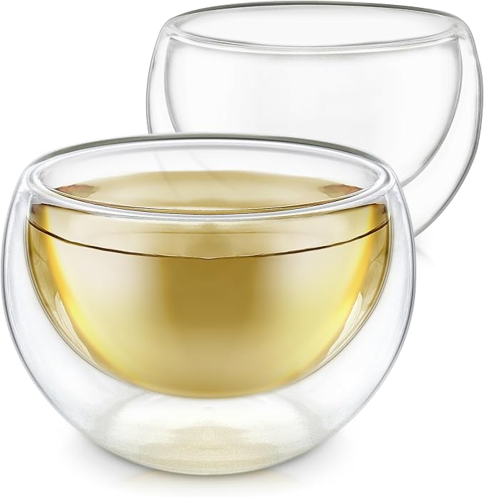 Teabloom Double Walled Cups – Set of 2 Insulated Glass Cups by Teabloom