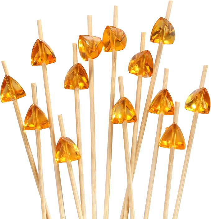 BambooMN 5.9" Decorative Acrylic Orange Gem End Bamboo Cocktail Fruit Sandwich by BambooMN