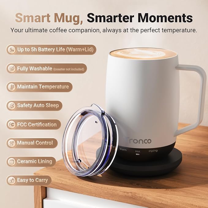 Tronco Temperature Control Heated Coffee Mug 14 oz – Rechargeable Self-Heating - Image 6