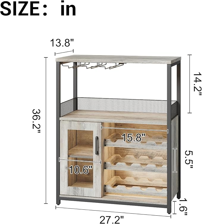 Jojoka LED Lighted 3-Tier Wine Bar Cabinet, Freestanding Sideboard Buffet - Image 2