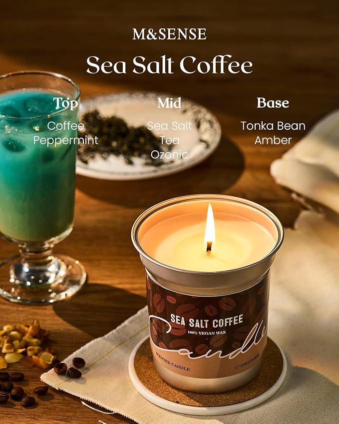 M&SENSE Iced Coffee Candle Summer Sea Salt Scented, 16.2oz | Soy Wax, 100 Hours - Image 2
