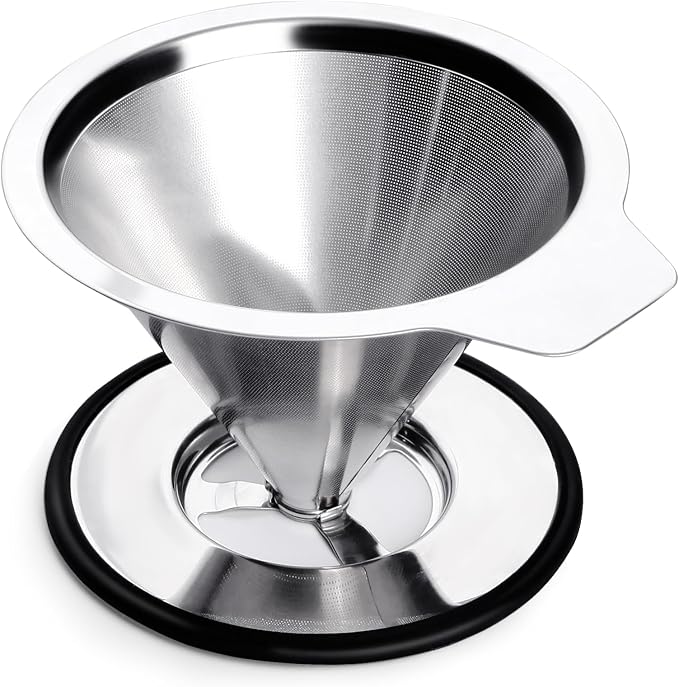 LHS Pour Over Coffee Dripper Reusable Coffee Filter Metal Cone Filter Paperless by LHS