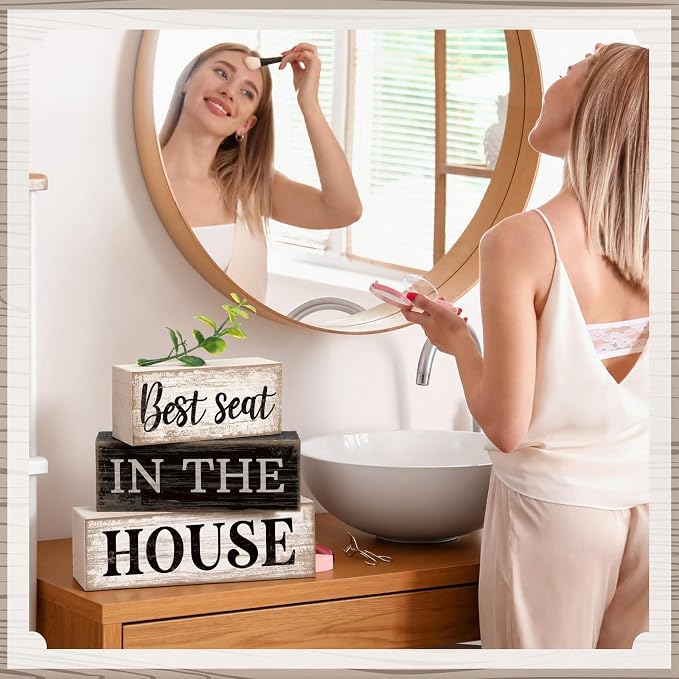 Moucuny 4 Pcs Bathroom Shelf Decor Signs Farmhouse Best Seat in the House - Image 7