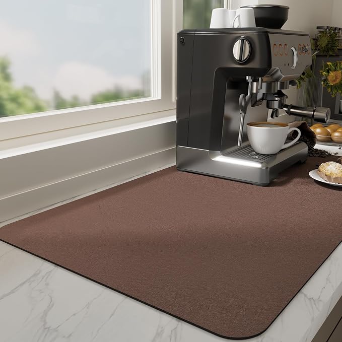 Ecotrim Absorbent Coffee Mat, Stain Hiding PU Leather Surface, Non-Slip Natural by Unknown