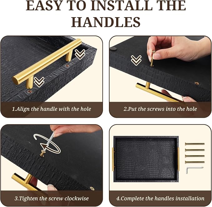 SXNOWS 17"x12" Black Faux Leather Serving Tray - Image 6