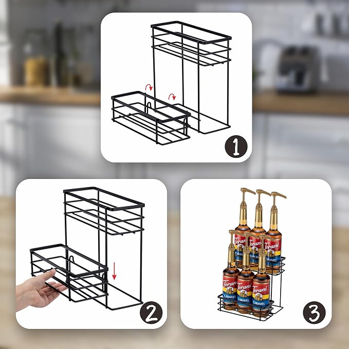 Coffee Syrup Organizer, 6 Bottle Capacity Syrup Stand, 2 Tier Syrup Rack - Image 3