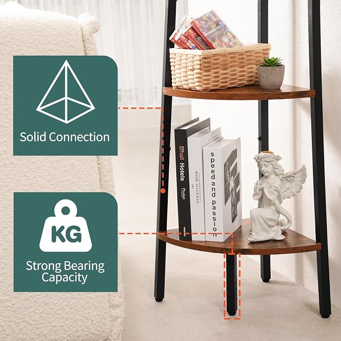 Yoobure 5‑Tier Corner Shelf – Sturdy Metal Frame & Wood Ladder Bookshelf - Image 8