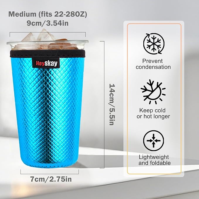 HEYSKAY Insulated Coffee Cup Sleeves Reusable Neoprene Iced Coffee Sleeve Hot - Image 3