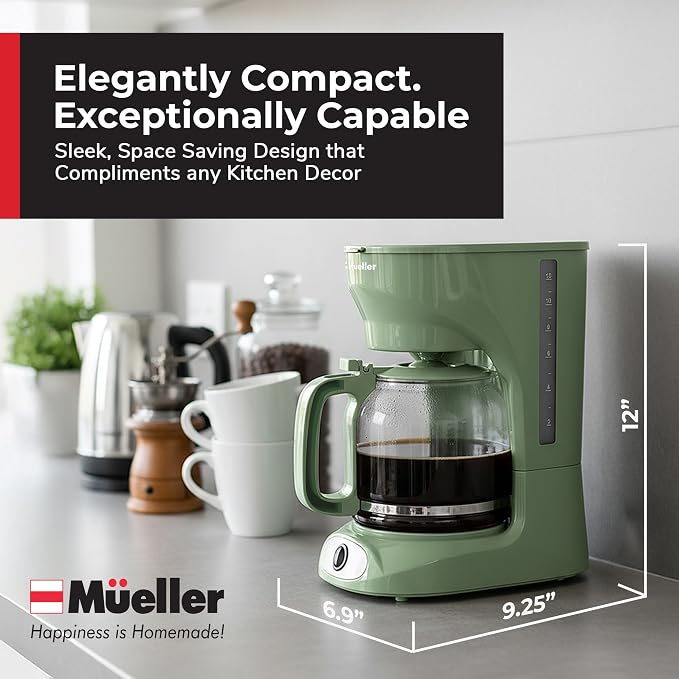 MUELLER HOME 12-Cup Drip Green Coffee Maker, Borosilicate Carafe, Reusable - Image 7