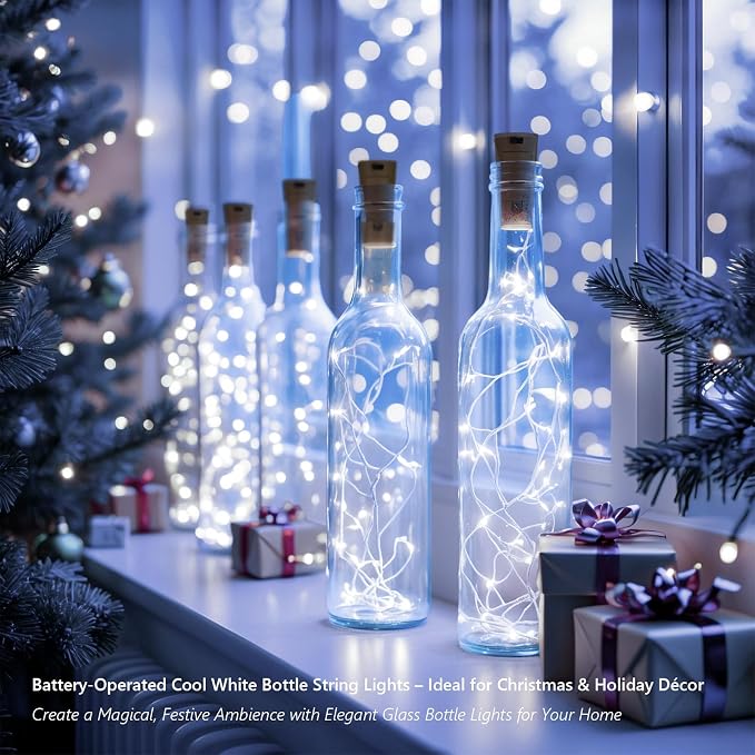 10 Pack Bottle Lights with Cork, 20 LED 7ft Cool White Copper Wire String Lights - Image 7