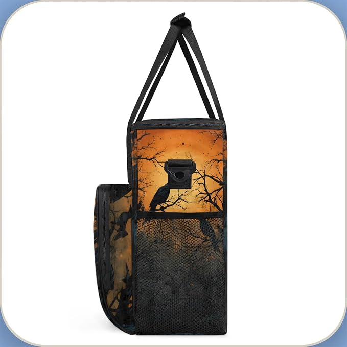 Halloween Crow Themed Coffee Maker Carring Bag, Large Insulated Storage - Image 4