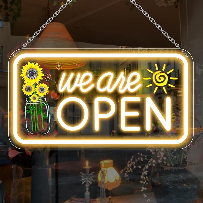 Neon We Are Open Signs for Business, 16.5x9'' Open Sign by NELTBESIN