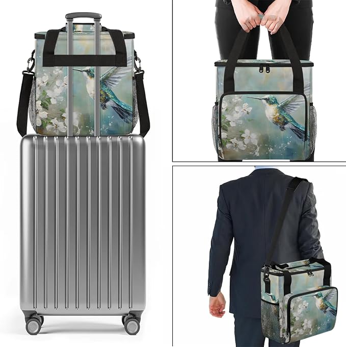 Hummingbird Vintage Coffee Maker Carring Bag, Large Insulated Storage Organizer - Image 7