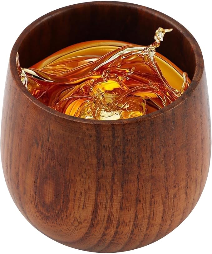 Wooden Whiskey Glasses, Bourbon Drinking Glass Natural Wooden Teacups Coffee by Ranjaner