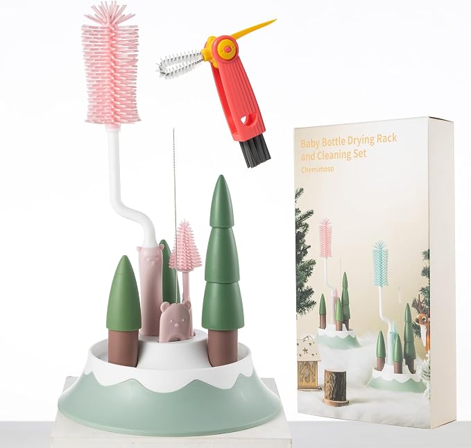 Chemimoso Baby Bottle Drying Rack and Cleaning Set, by Unknown