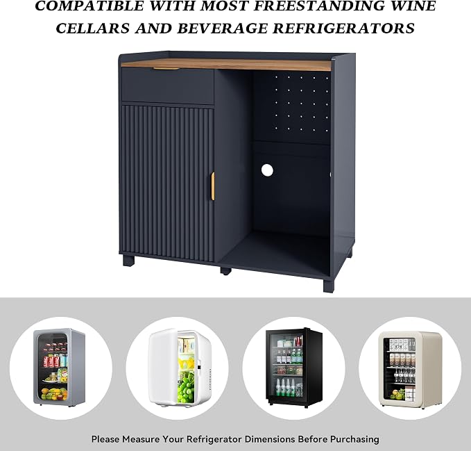 Coffee Bar Cabinet with Fridge Space&Fluted Door, Mini Fridge Cabinet with Wine - Image 7