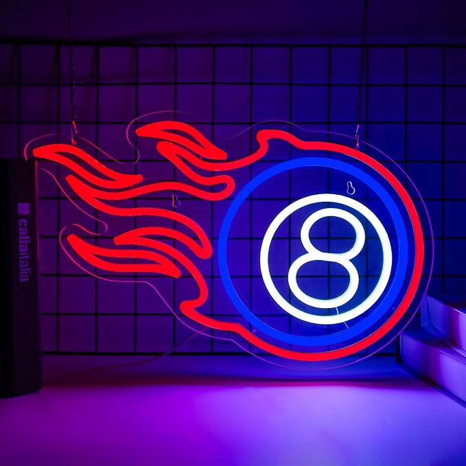 Billiard Neon Sign 8 Ball Sign, Flame Pool Room Decor Wall Light by Mvorixa