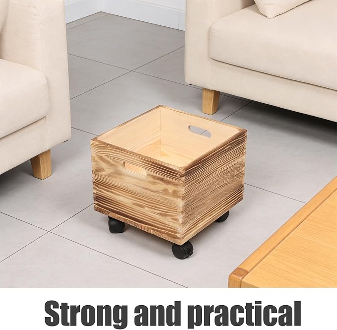 Unfinished Wood Crate: Rolling Crate On Wheels, Office Storage Cube Record - Image 8