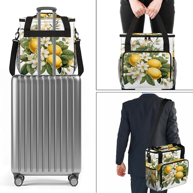 Lemon Flower Coffee Maker Carring Bag, Large Insulated Storage Organizer Case - Image 7