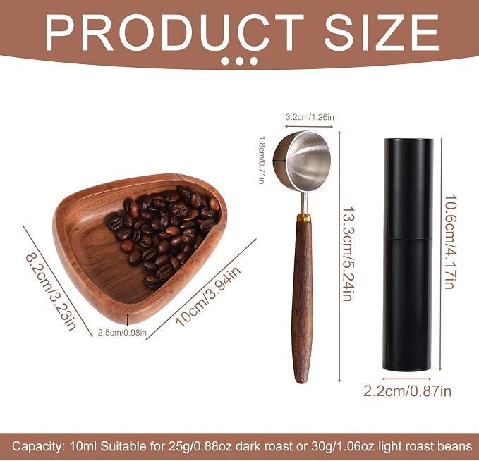 3pcs Espresso Bar Accessories Kit, Include Walnut Wood Coffee Bean Dosing Cup - Image 2