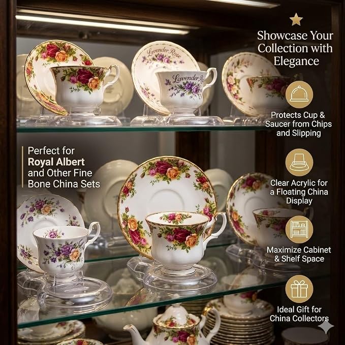 HOHIYA 12 Pack Stackable Acrylic Teacup Stand Clear Cup and Saucer Holder - Image 9