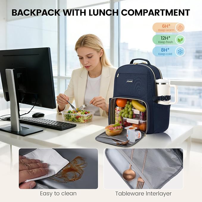 LOVEVOOK Lunch Backpack with Lunch Compartment, 15.6 Inch Laptop Work Travel - Image 2