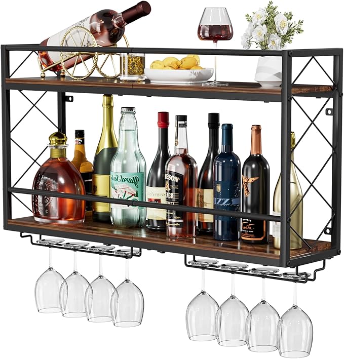 Wine Rack Wall Mounted 2 Tier Wall Wine Rack by NEYCIL