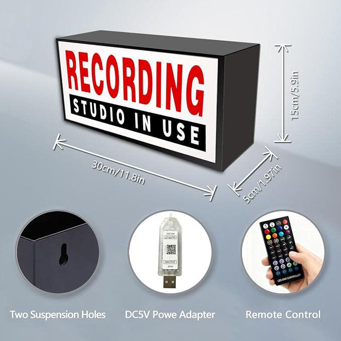 RECORDING STUDIO IN USE Light Box Recording Red LED Neon Lights Wall Mountable - Image 3