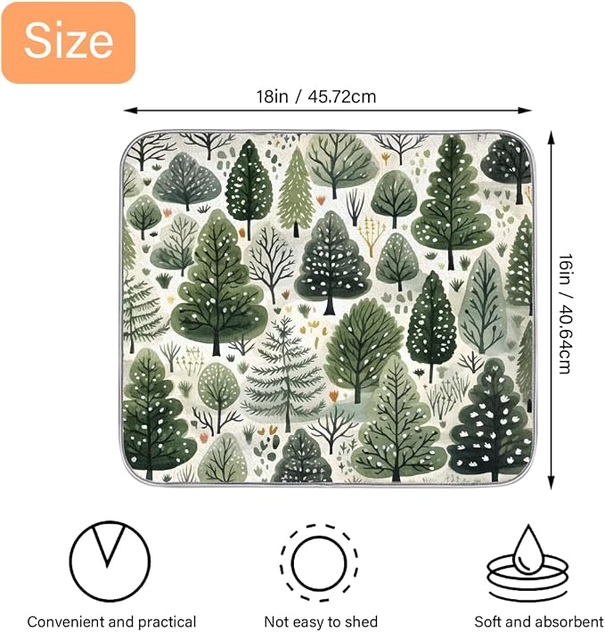 Xmax Green Trees Dish Drying Mat, Kitchen Counter Quick Dry Pads - Image 2
