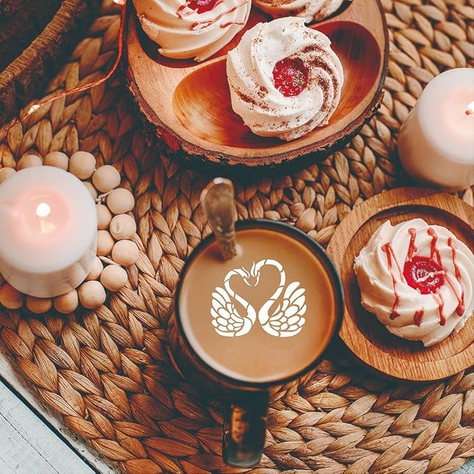 46 Coffee Stencils+2 Mesh Powder Shakers, Cake Baking Templates Coffee - Image 6