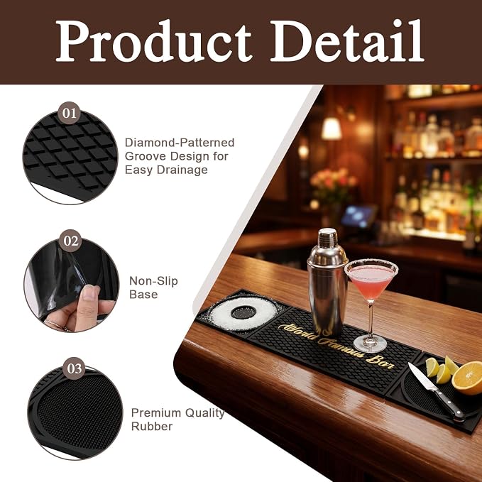 Bar Mat 3-in-1 Non-Slip Bartender Mat, Bar Accessories Countertop Mat 24 x 6 - Image 3