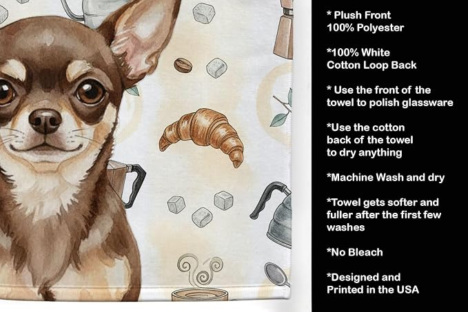 Caroline's Treasures Chocolate Chihuahua Coffee Bar Kitchen Towel Velour Plush - Image 4