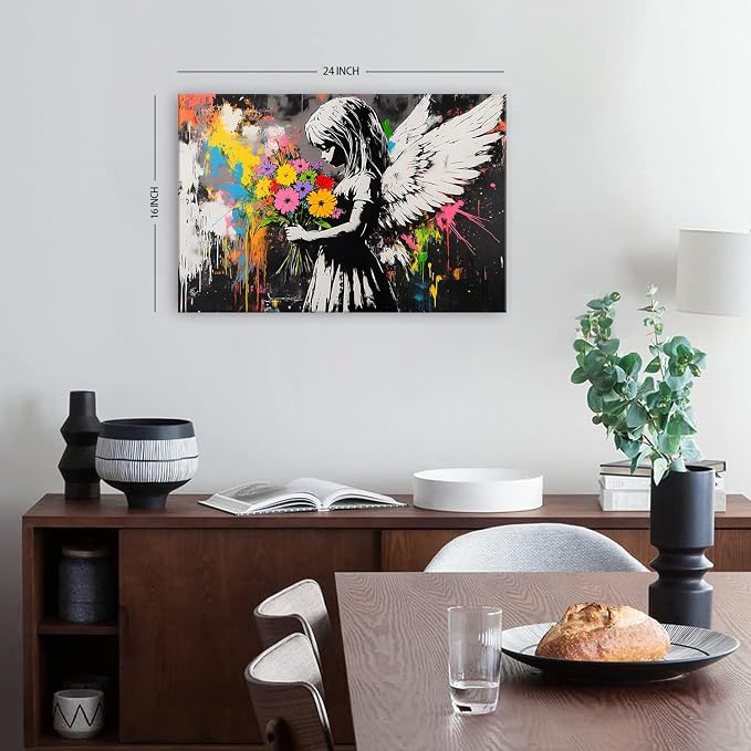 Abstract Graffiti Banksy Canvas Wall Art Banksy Angel Girls Decor Colorful - Image 2