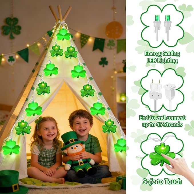 8.5Ft LED St Patricks Day Lights Shamrock Lights Plug in Lucky Shamrock String - Image 7