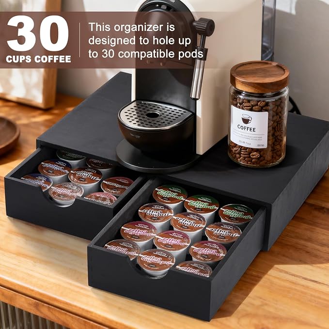 Wooden K Cup Organizer Coffee Pod Storage Box, Coffee Pod and Tea Bag Holder - Image 4