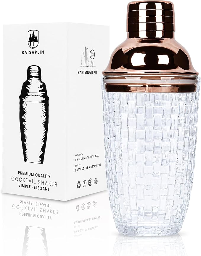 Glass Cocktail Shaker Set with Built-in Strainer by Unknown