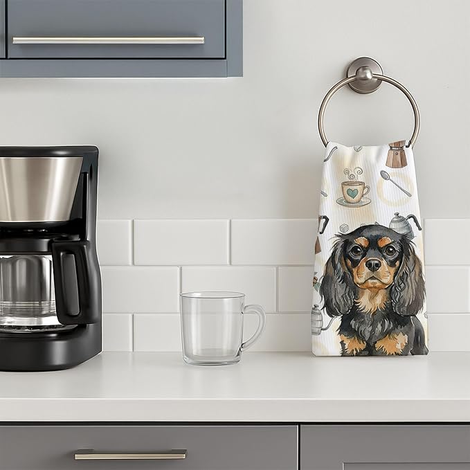 Caroline's Treasures Black and Tan English Toy Spaniel Coffee Bar Kitchen Towel - Image 3