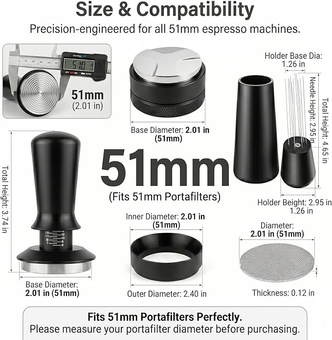 5PCS 51mm Espresso Accessories Kit: Espresso Tamper, WDT Tool, Coffee - Image 8