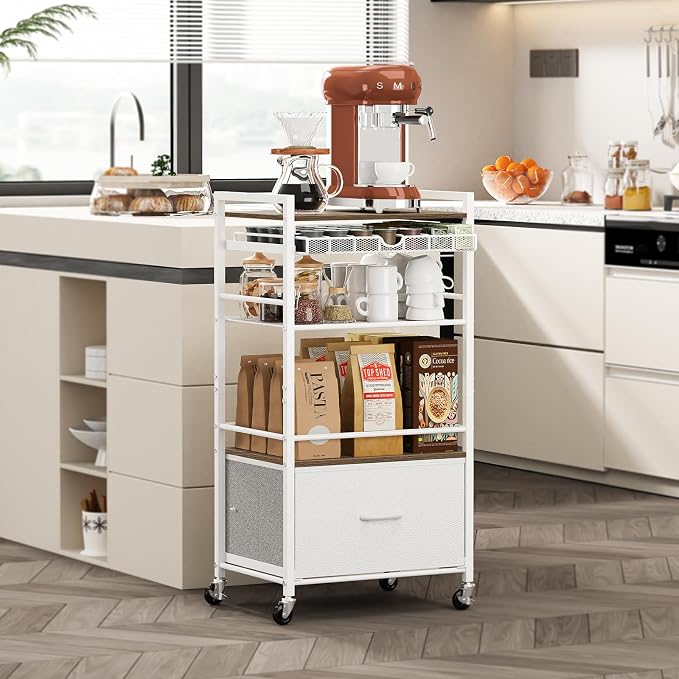 Coffee Bar Cabinet with Storage，5 Tier Coffee Station Table on Wheels, 33.6" H - Image 6
