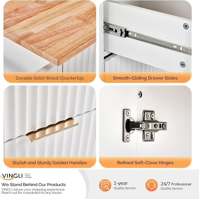 VINGLI Fluted Kitchen Island Cart on Wheels - Image 9