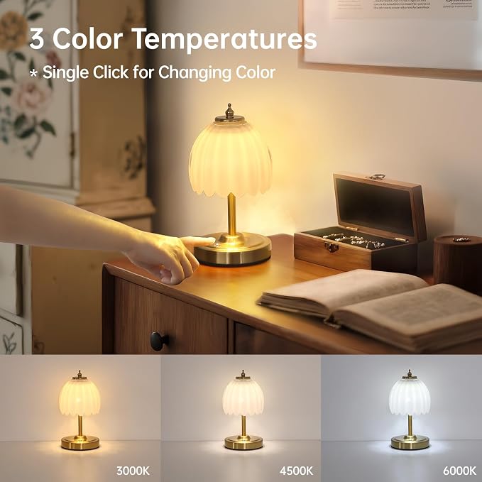 Shenmoyl Tulip Small Table Lamp, 5200mAh Cordless Touch Control Mini Table Lamp - Image 4