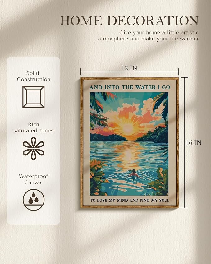 Inspirational Tropical Sunset Framed Wall Art, “And Into the Water I Go” “To - Image 3