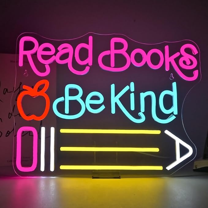 Read Books Be Kind Neon Sign Adjustable Brightness Student LED Neon Light Light by DREAMFORT
