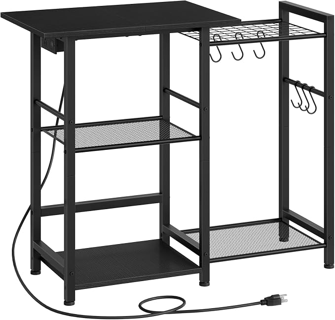HOOBRO Bakers Rack with Power Outlet, Microwave Stand with Pots Rack, Kitchen by HOOBRO