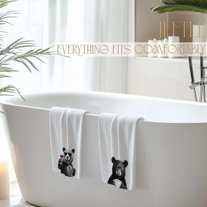 Funny Bear Kitchen Towels Set of 2, Funny Kitchen Decor, Coffee Station Wine - Image 5