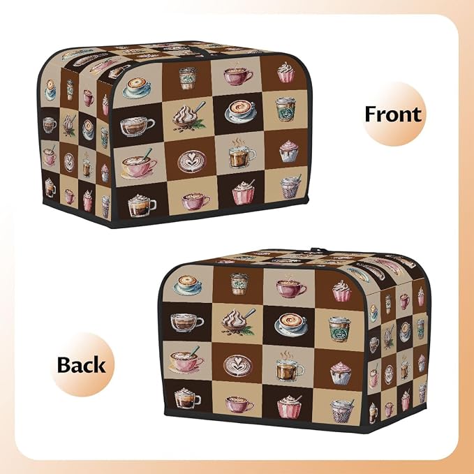 Coffee Cake Food Pattern Toaster Cover 2 Slice Wide Slot Washable Appliance - Image 3