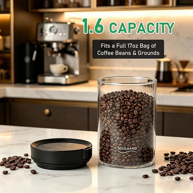 Vacuum Coffee Canister, 1.6L Electric Airtight Glass Storage Container | Auto - Image 6
