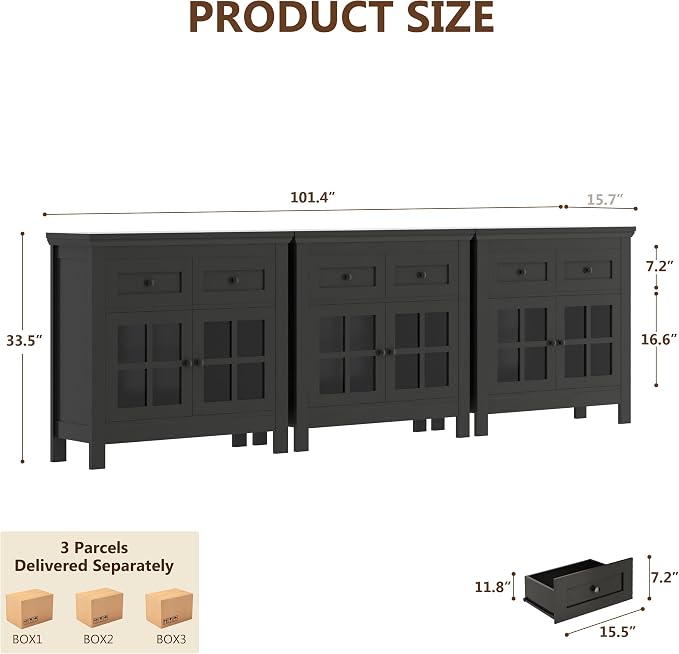108" Buffet Cabinet Sideboard, Large Coffee Bar Cabinet - Image 2