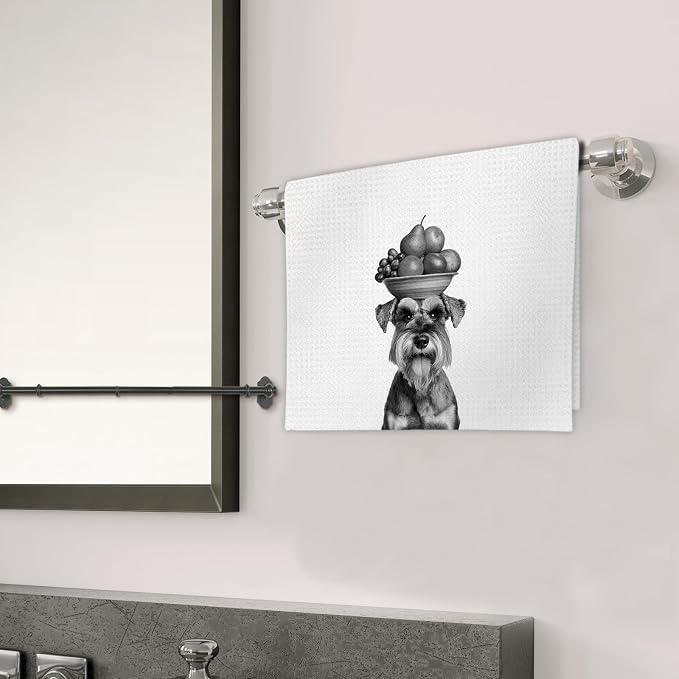 Schnauzer Gifts Funny Dog Kitchen Towels Set of 2, Dog Eating Pasta - Image 3