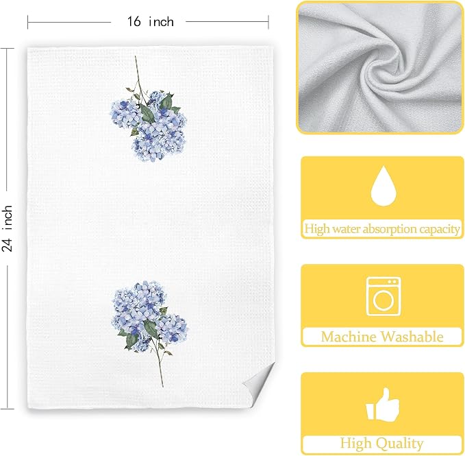 Light Blue Hydrangea Flowers Floral Kitchen Towels Set of 2 - Image 7